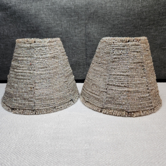 Glass Beaded Lamp Candle Lamp Shade Metal Frame set of 2 5" tall - Picture 1 of 11